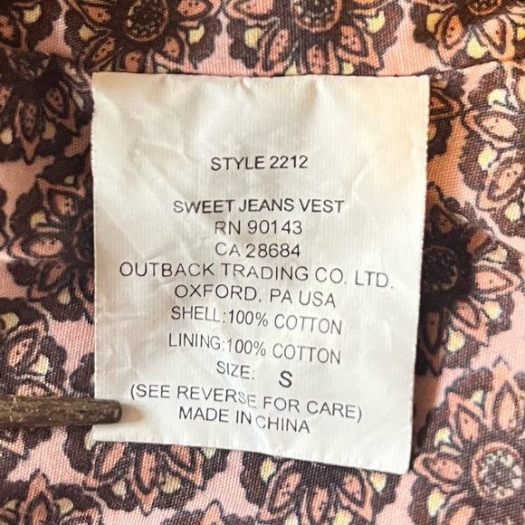 Outback Trading Co LTD Women’s Brown Vest With Snaps And Flower Liner Size S - Picture 4 of 8